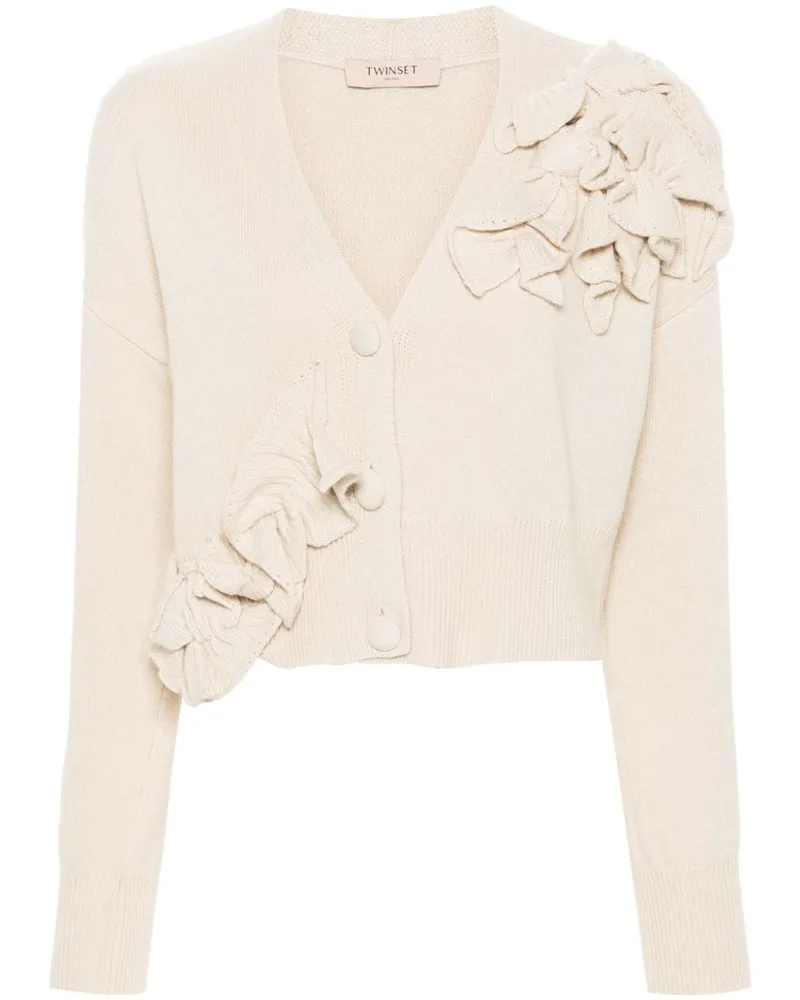 Twin-Set Cardigan mit Blumenapplikation - Nude Nude