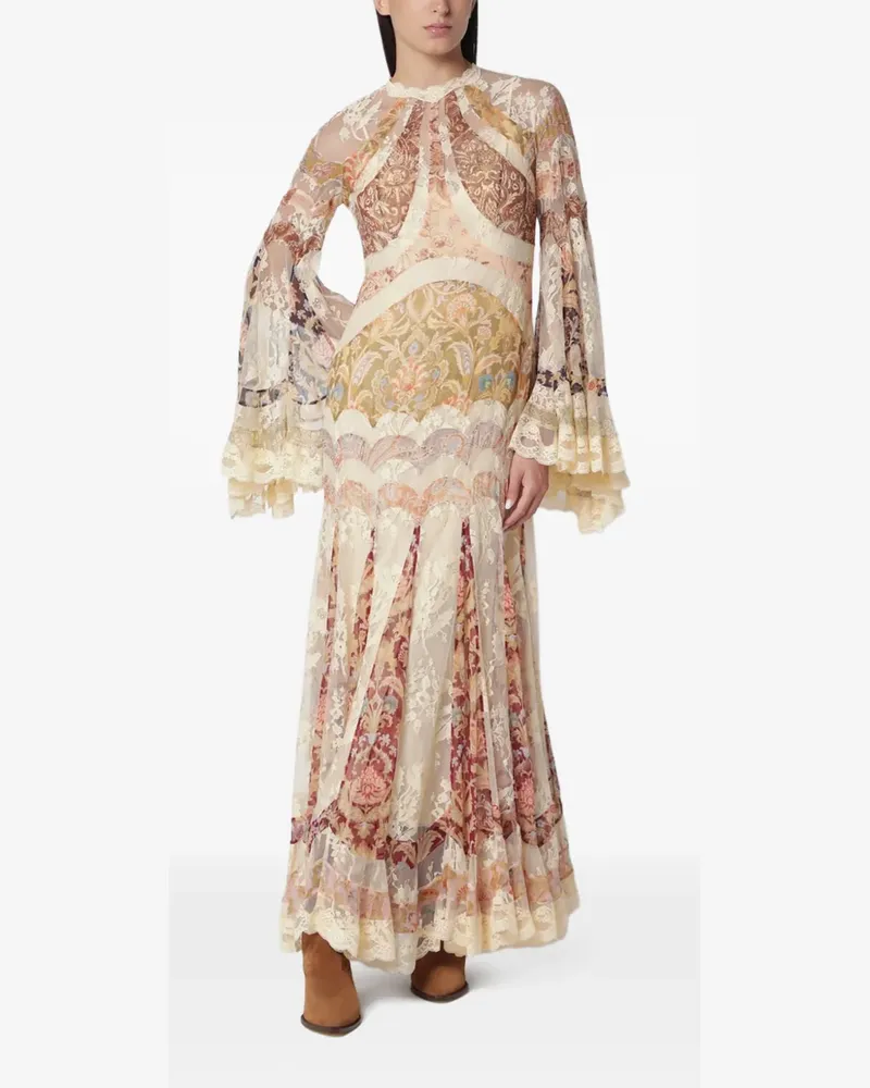 Zimmermann Valiant Seidenkleid mit Spitzenbesatz - Nude Nude