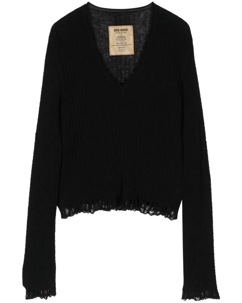 Uma Wang Pullover in Distressed-Optik Schwarz