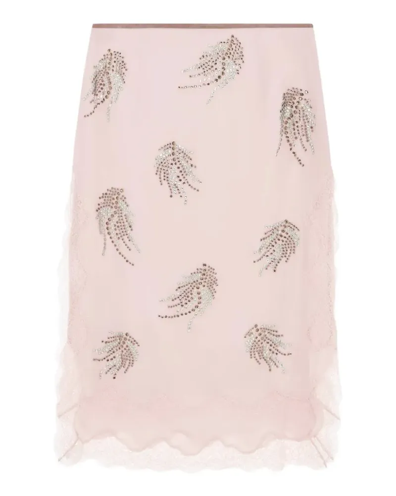 16ARLINGTON Liri crystal-embellished lace-trim midi skirt - Rosa Rosa