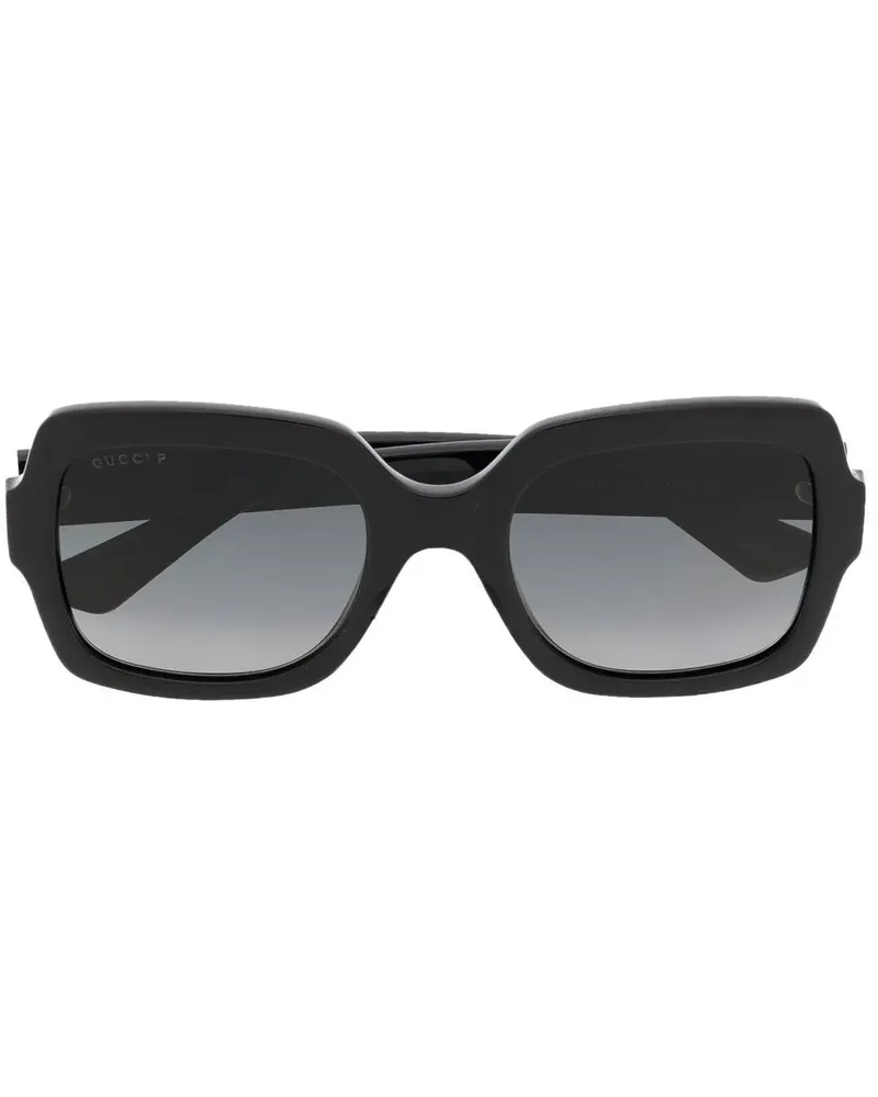 Gucci Eckige Sonnenbrille mit Logo-Schild - Schwarz Schwarz