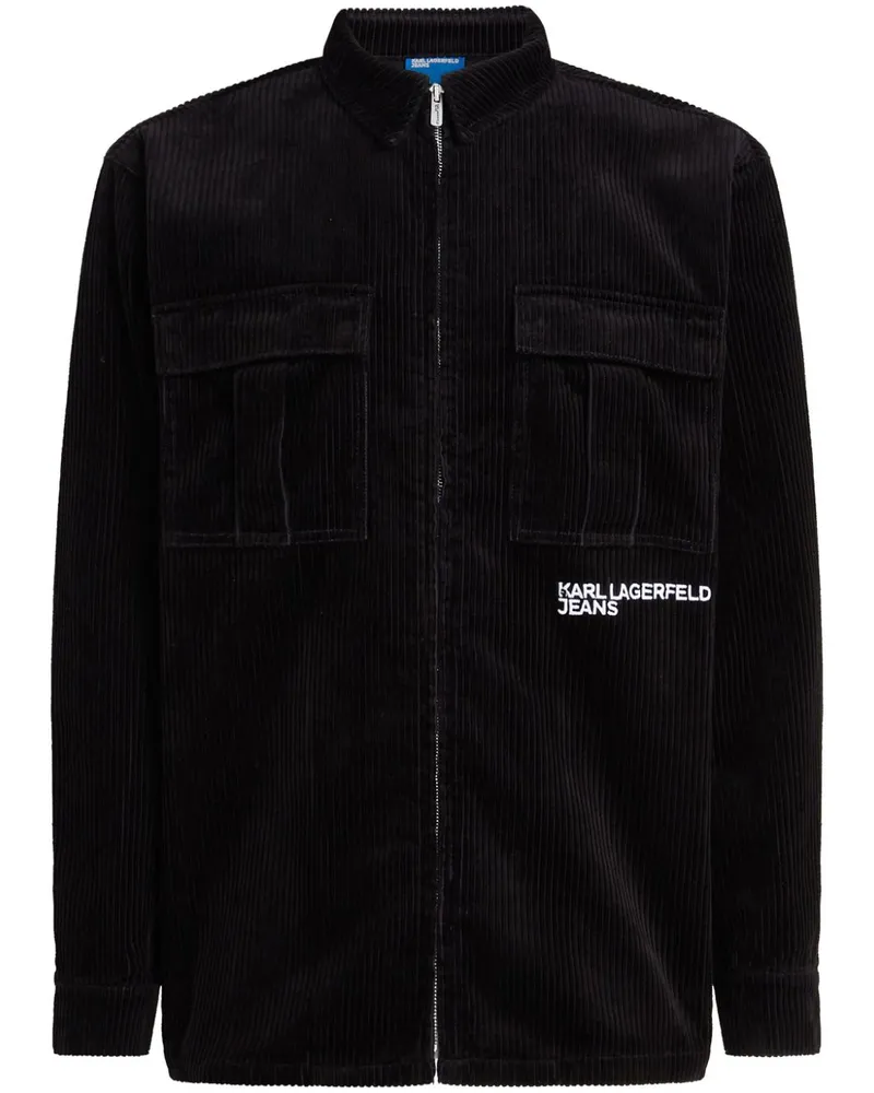 Karl Lagerfeld Hemdjacke aus Cord mit Stickerei - Schwarz Schwarz