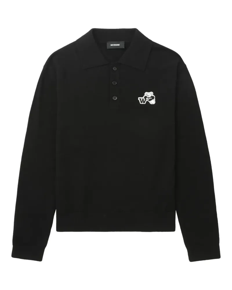WE 11 DONE Bestickter Pullover mit Polokragen - Schwarz Schwarz