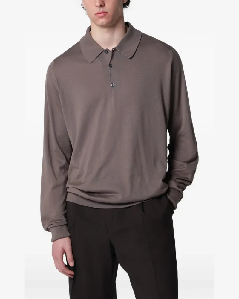 John Smedley Poloshirt mit langen Ärmeln - Braun Braun