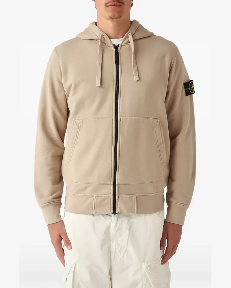 Stone Island logo-patch zip-up hoodie - Nude Nude