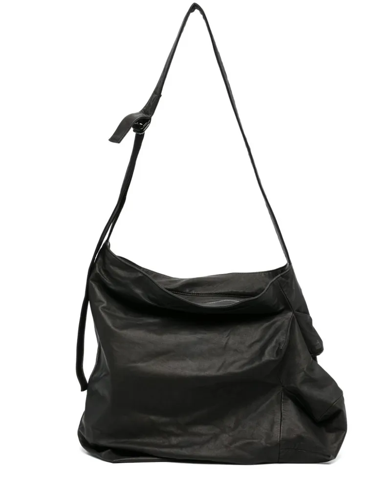 Yohji Yamamoto Schultertasche aus strukturiertem Leder Schwarz