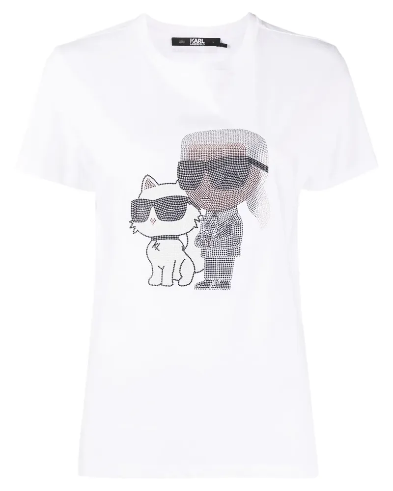 Karl Lagerfeld Ikon T-Shirt mit Strassverzierung - Weiß Weiß