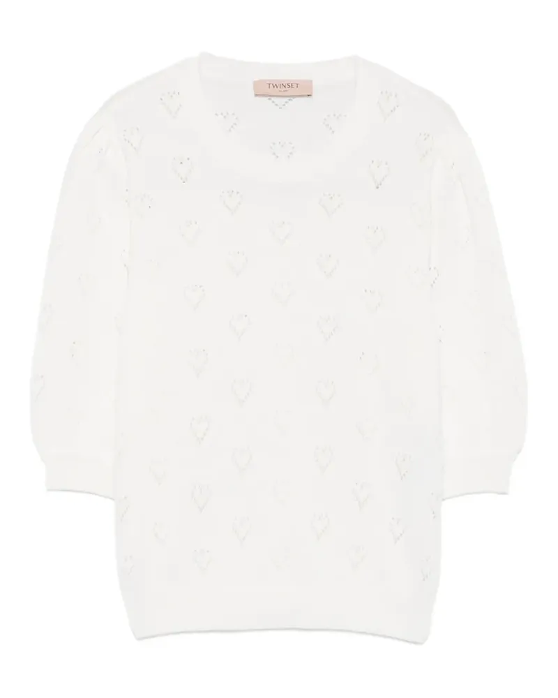 Twin-Set Kurzärmeliger Pullover mit Herzmotiv - Weiß Weiß