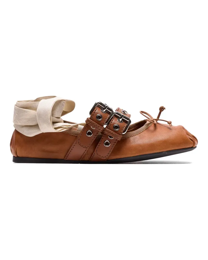 Miu Miu buckled lace-up ballet flats - Braun Braun