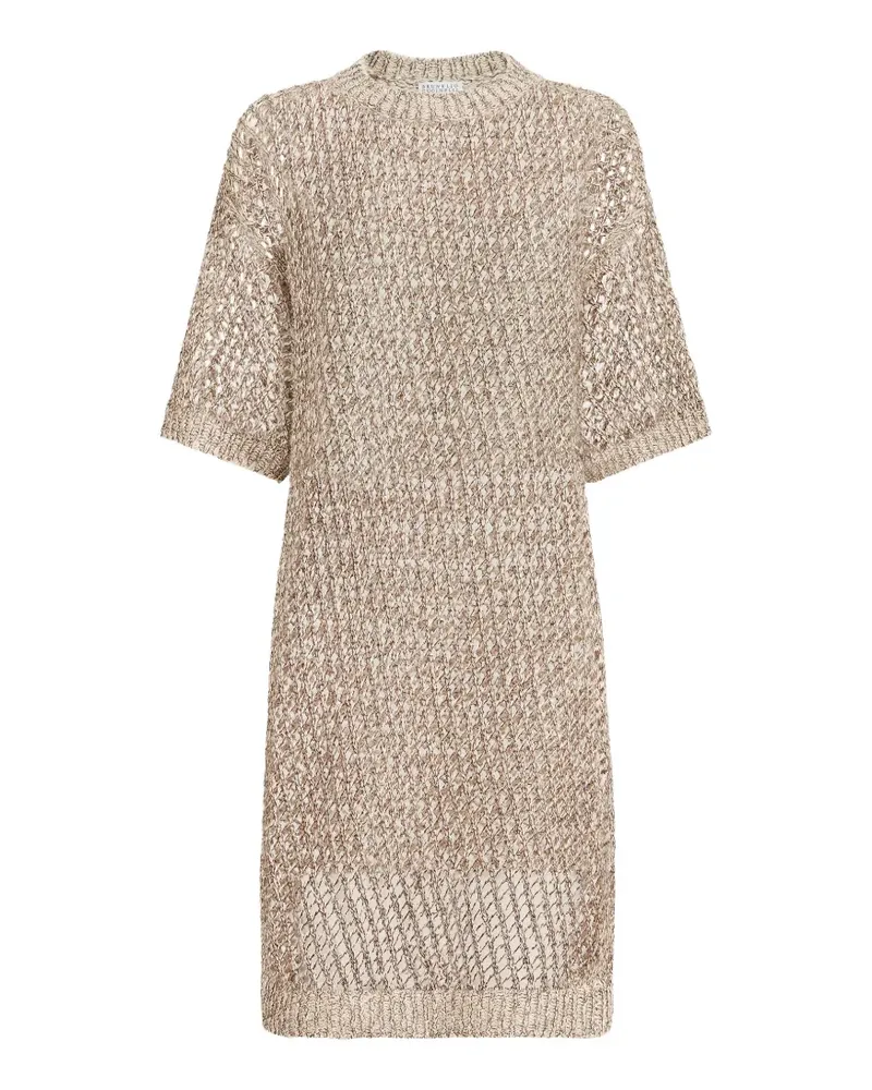 Brunello Cucinelli Schillerndes Chiné-Kleid aus Seide und Leinen - Nude Nude