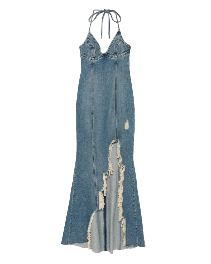 Blumarine Ausgefranstes Neckholder-Jeanskleid - Blau Blau