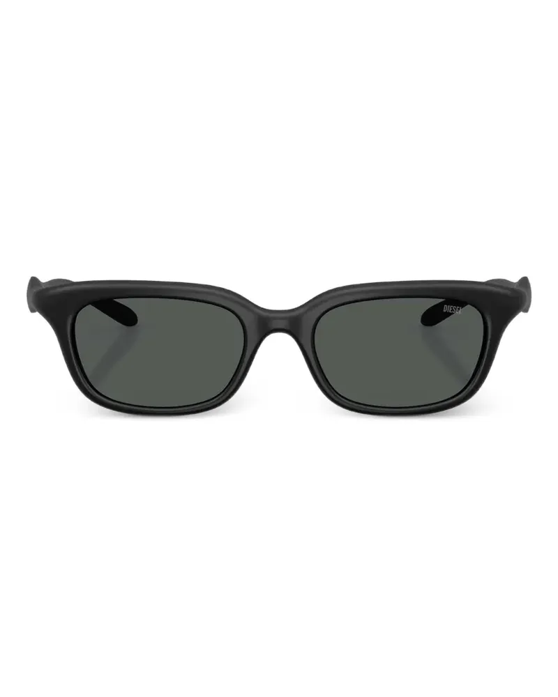 Diesel Eckige Sonnenbrille mit Logo-Schild - Schwarz Schwarz