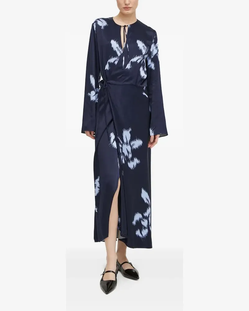 Samsøe & Samsøe Florales Midikleid mit V-Ausschnitt - Blau Blau