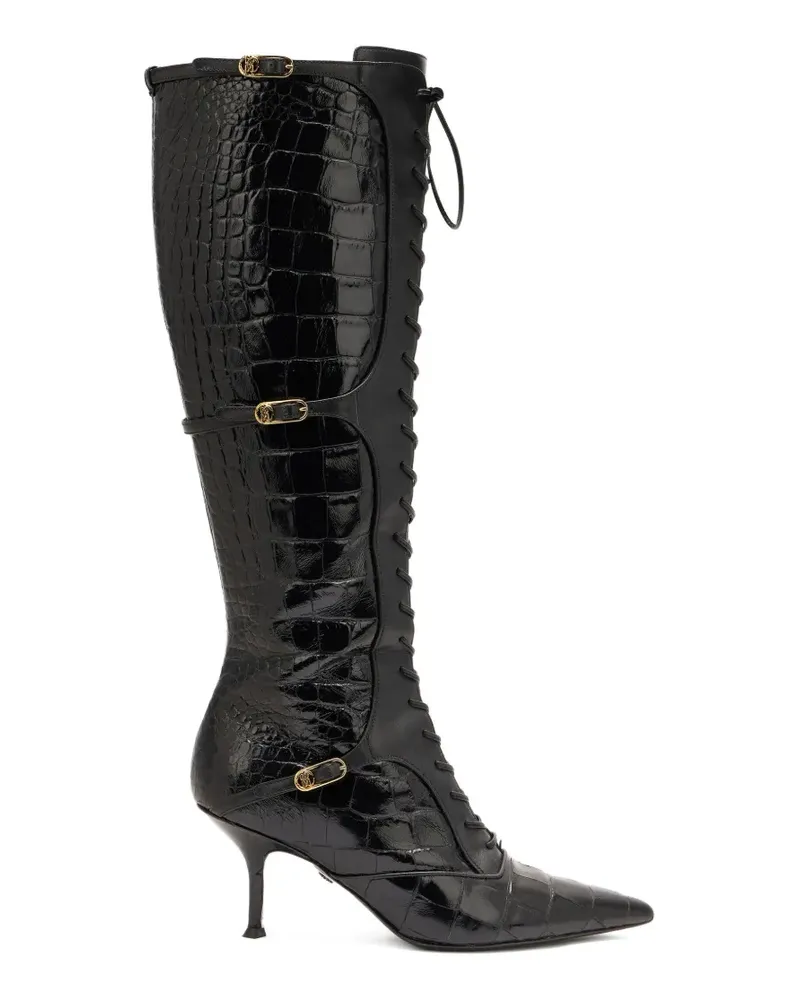 Roberto Cavalli Schnürstiefel mit Kroko-Effekt - Schwarz Schwarz