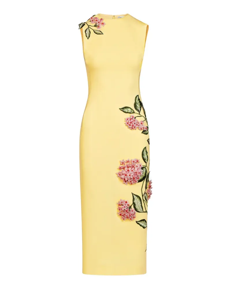 Oscar de la Renta Ärmelloses Midikleid mit Blumenstickerei - Gelb Gelb