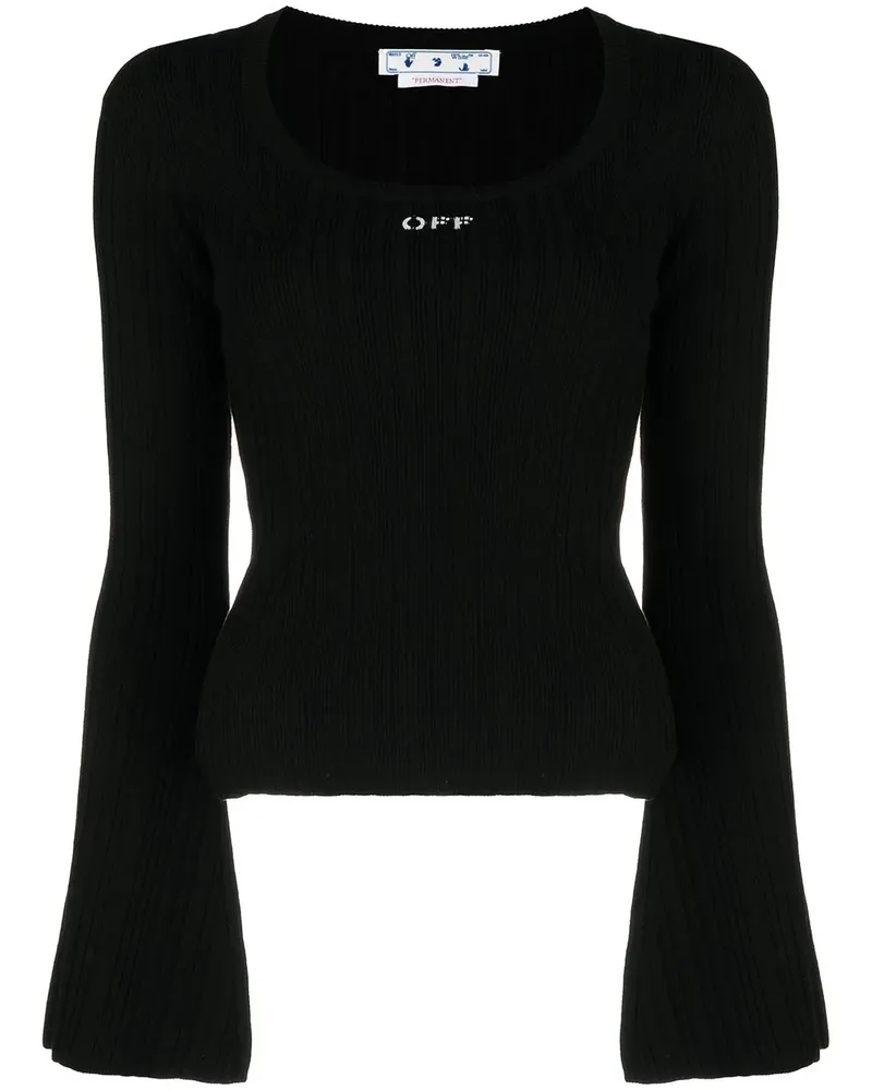 OFF-WHITE Geripptes Langarmshirt mit Logo-Print - Schwarz Schwarz