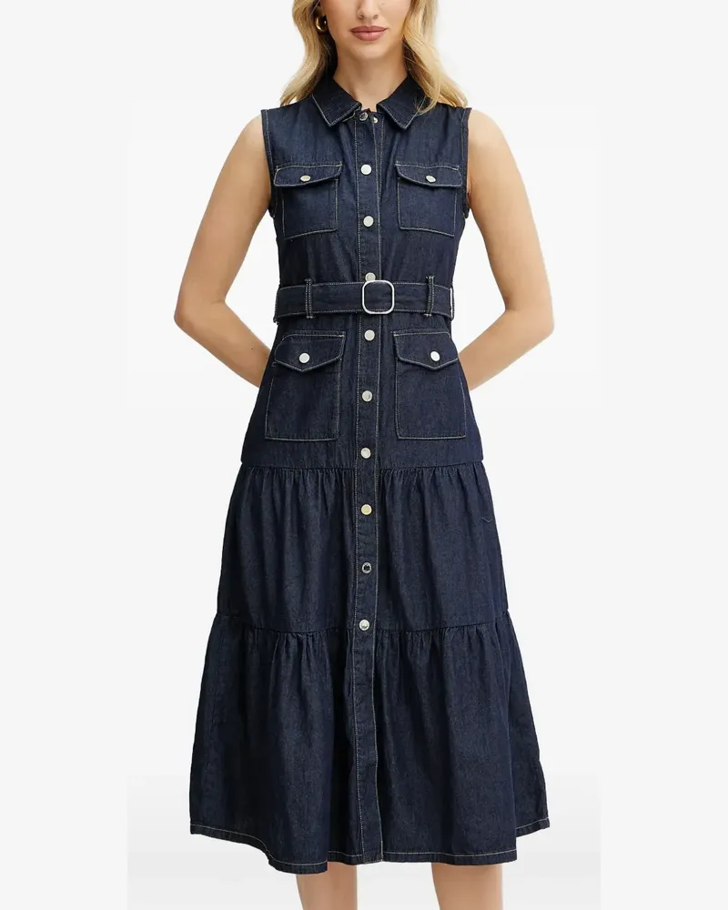 Morgan Gestuftes Kleid mit Gürtel - Blau Blau