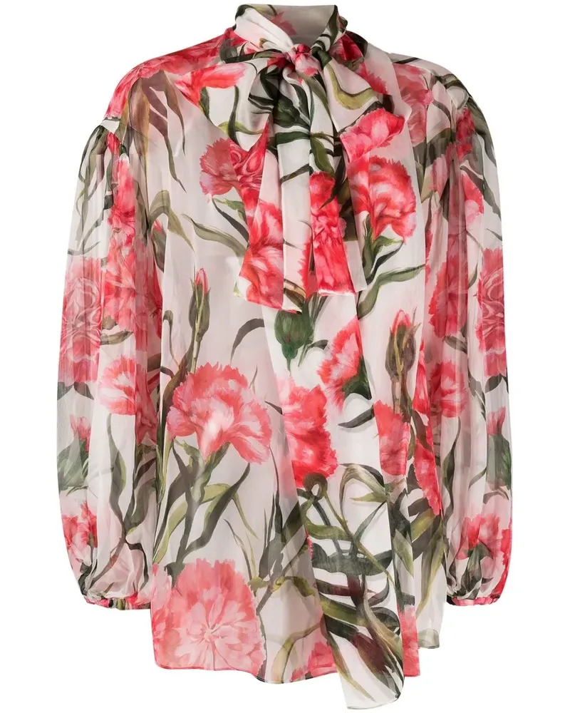 Dolce & Gabbana Seidenbluse mit Carnation-Print - Weiß Weiß