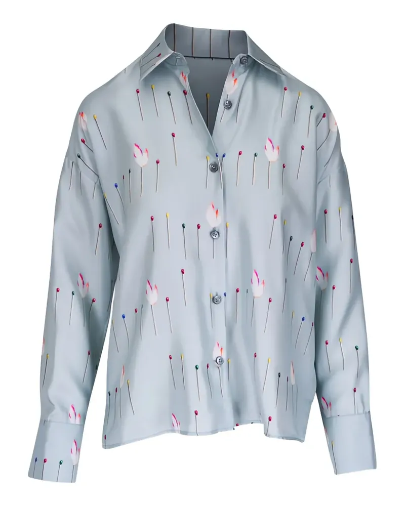 ODEEH Seidenhemd mit Print - Blau Blau