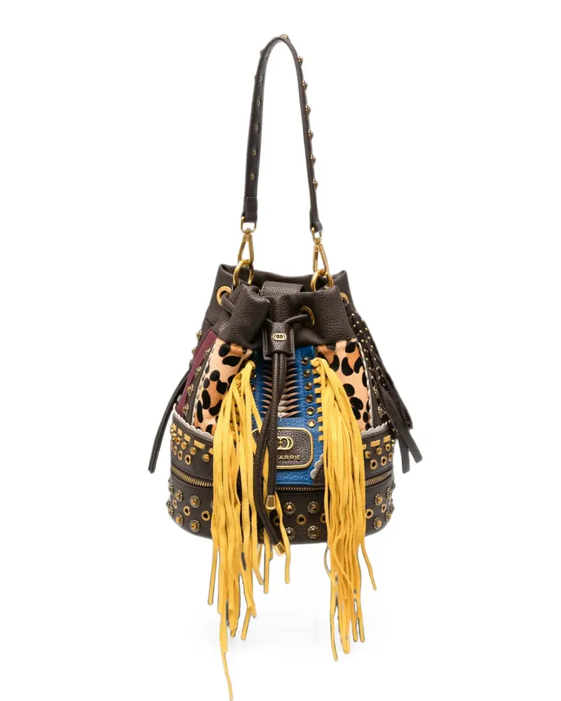 LA CARRIE Jungle fringe-trimmed studded bucket bag - Braun Braun