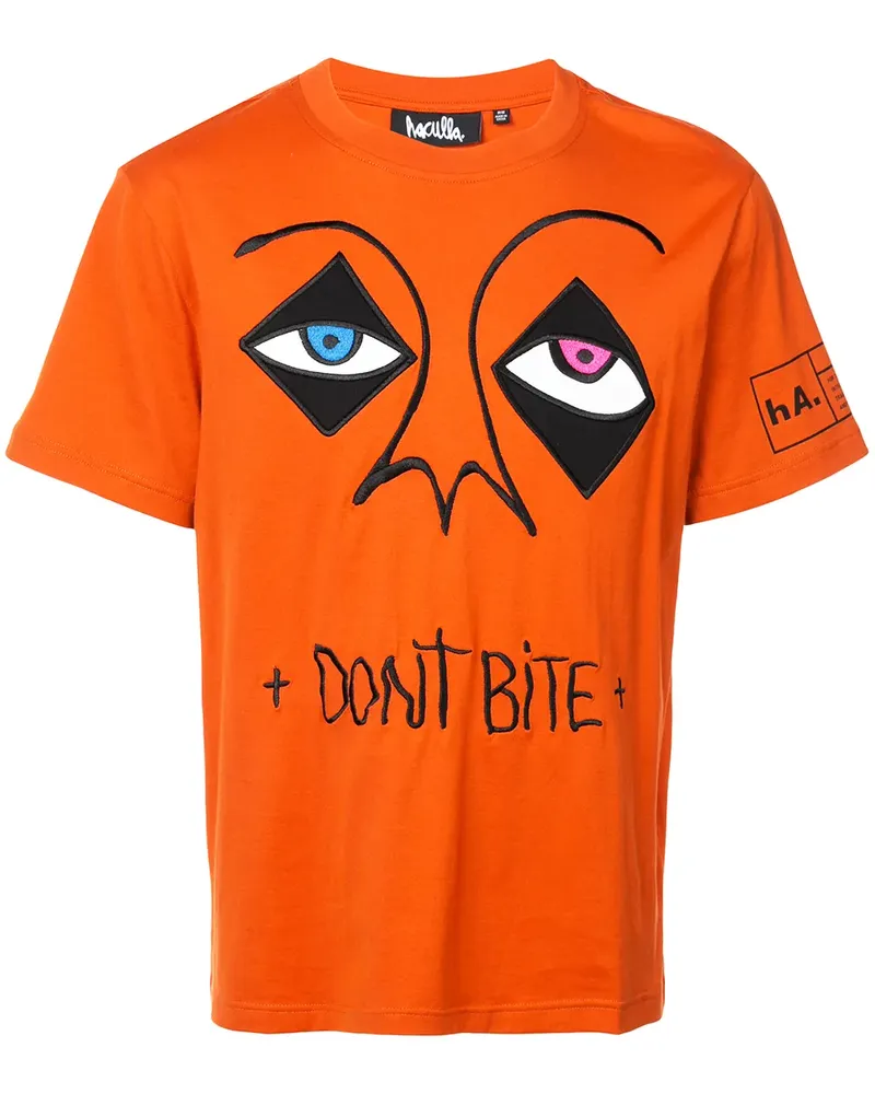 Haculla T-Shirt mit "Don't Bite"-Stickerei - Orange Orange