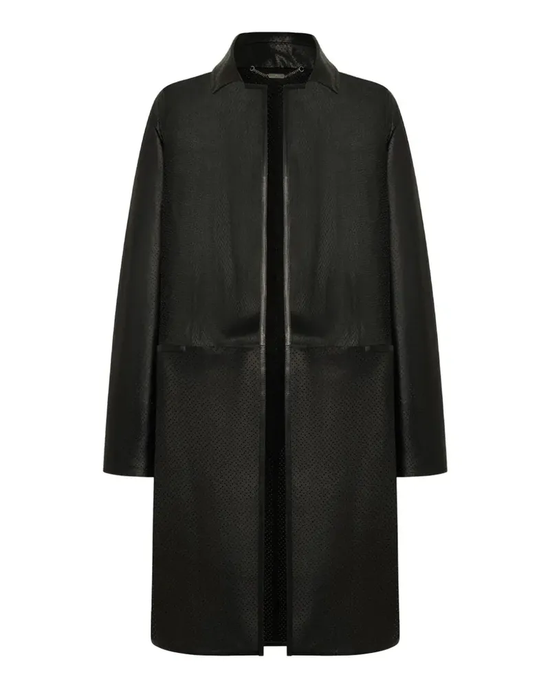 Kiton Ledermantel mit Lochmuster - Schwarz Schwarz