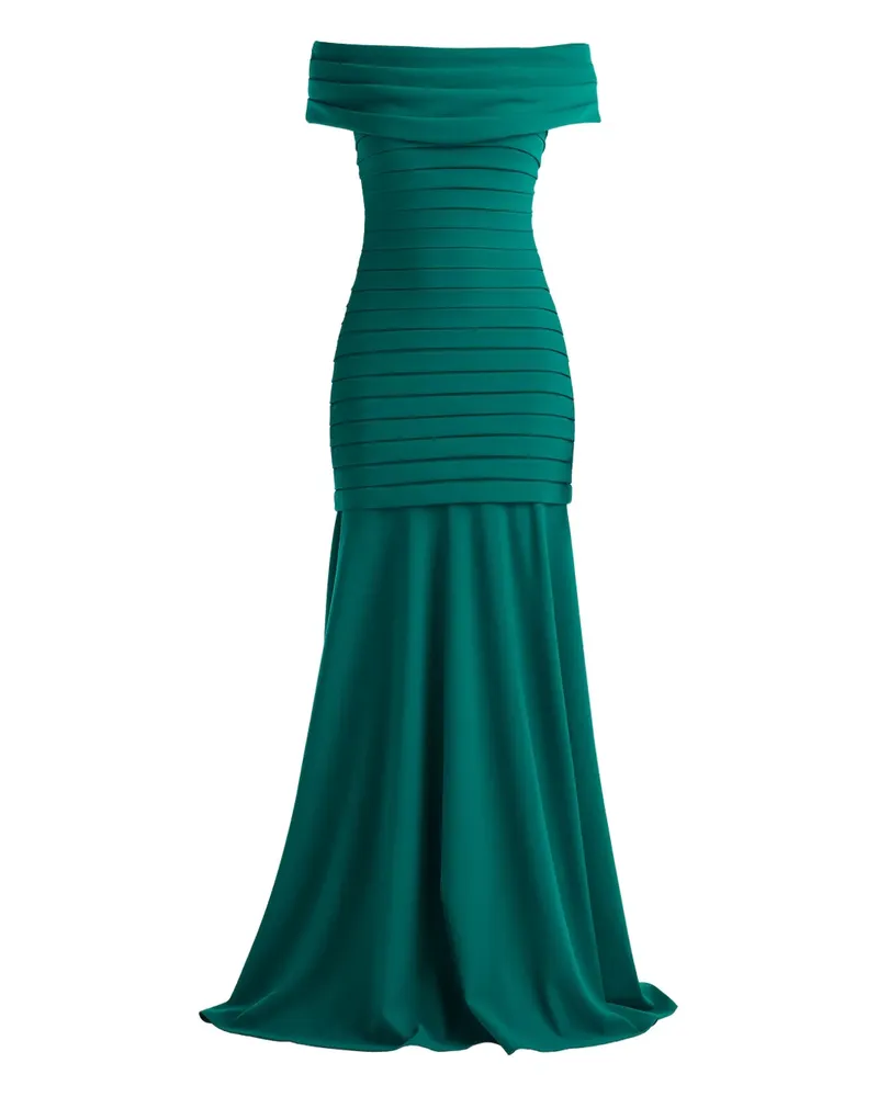 Tadashi Shoji Schulterfreies Maxikleid mit Falten - Grün Grün