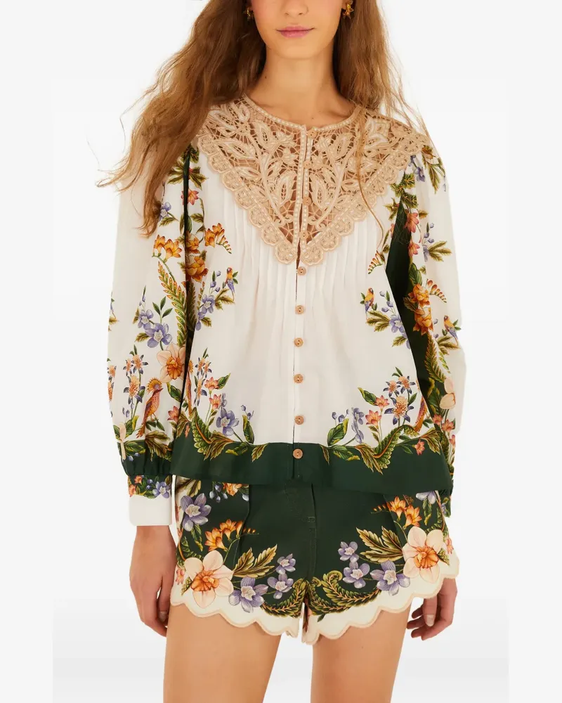 FARM Rio Sand Nature Bluse mit Spitzenkragen - Nude Nude