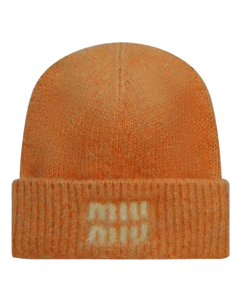 Miu Miu Beanie mit Logo-Prägung - Orange Orange