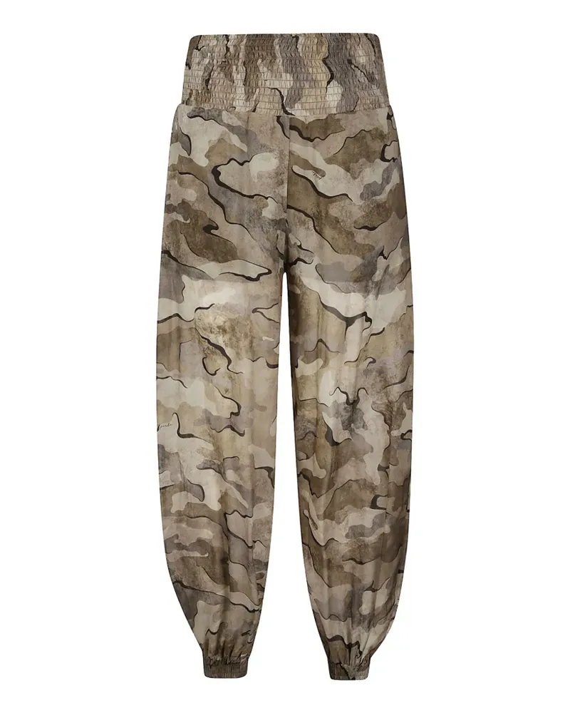 Pinko camouflage-print smocked trousers - Nude Nude