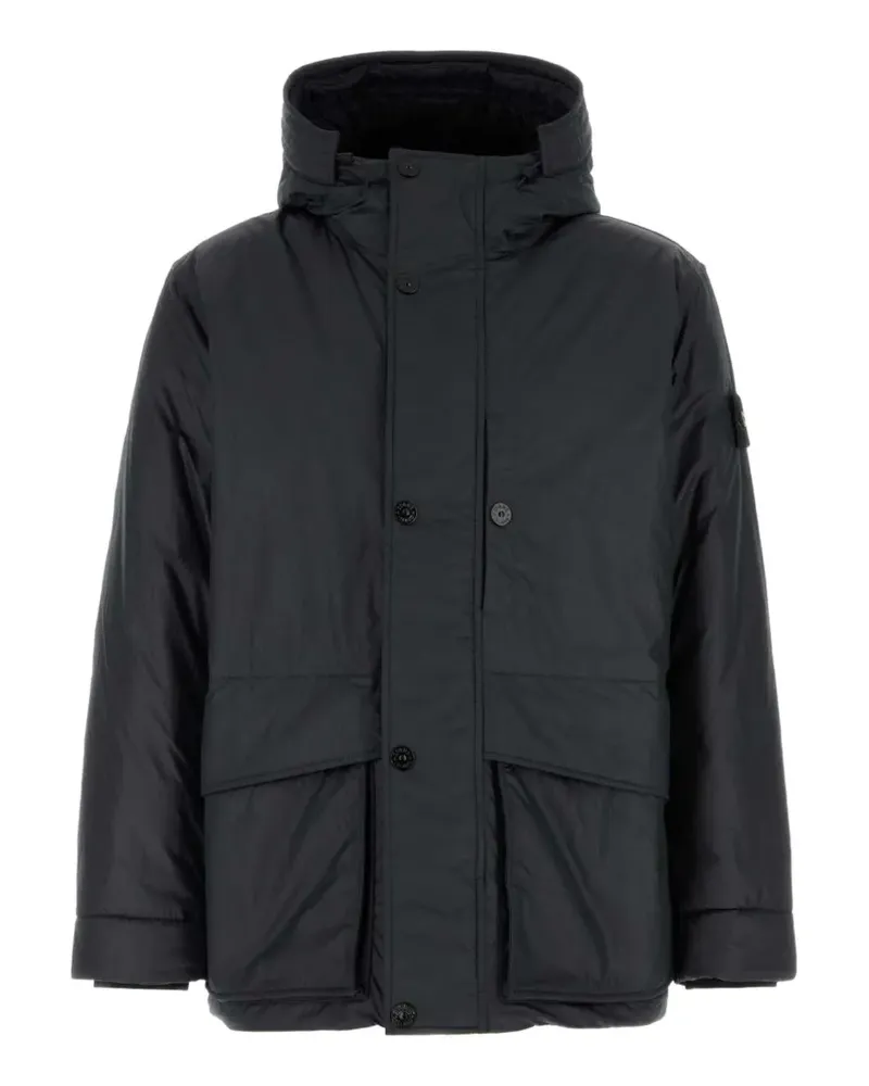 Stone Island hooded logo-patch jacket - Blau Blau