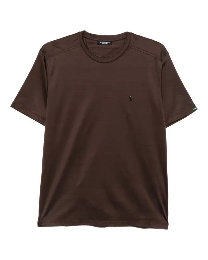 Stefano Ricci logo-plaque crew-neck T-shirt - Braun Braun