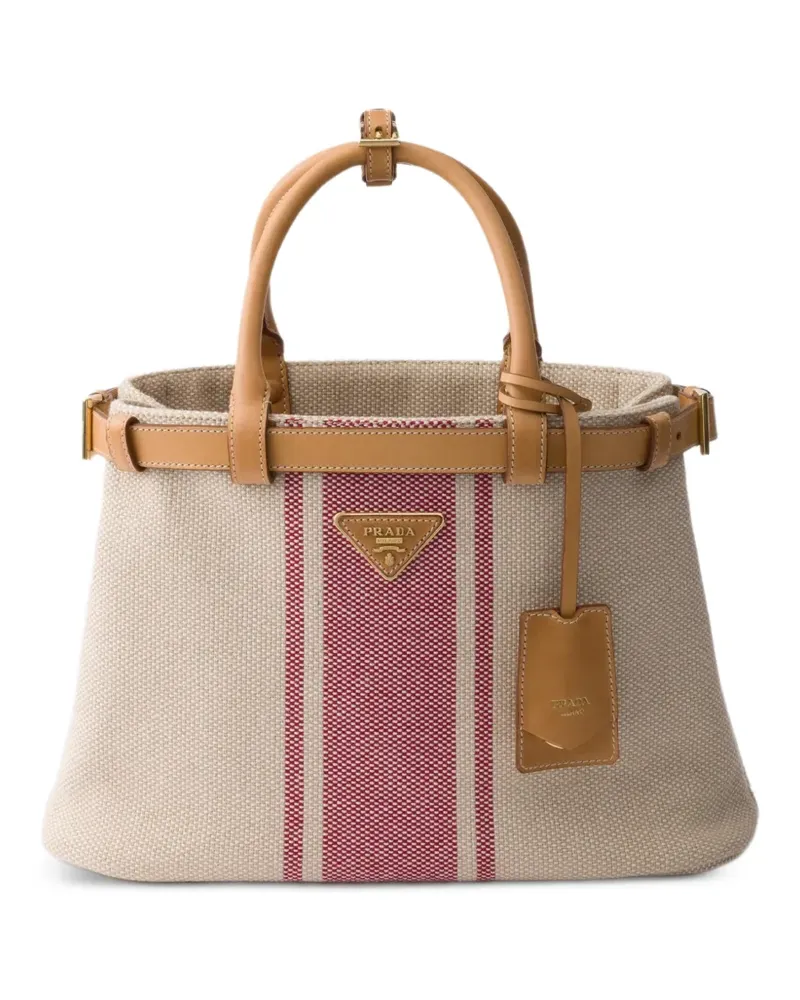 Prada Buckle medium canvas and leather handbag - Nude Nude