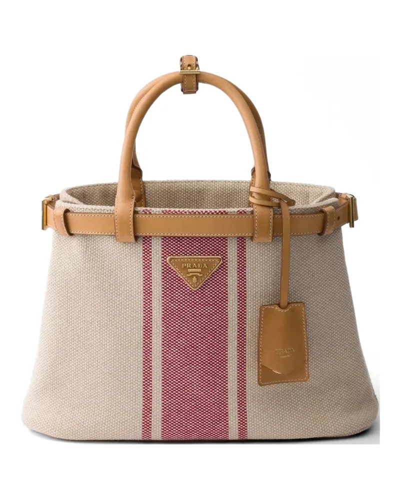 Prada Buckle medium canvas and leather handbag - Nude Nude