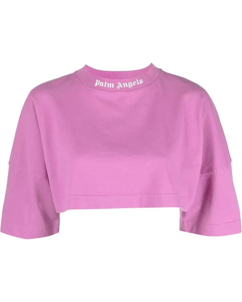 Palm Angels Cropped-T-Shirt mit Logo-Print - Violett Violett