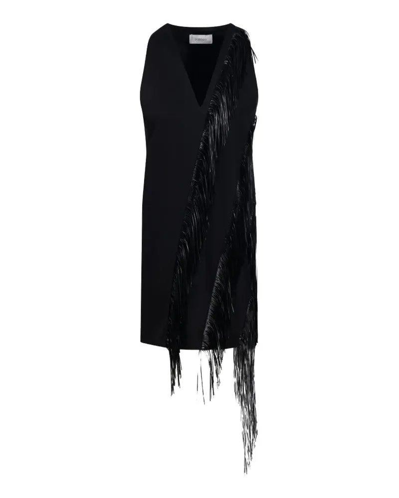 SPORTMAX V-Ausschnitt-Kleid mit Fransen - Schwarz Schwarz