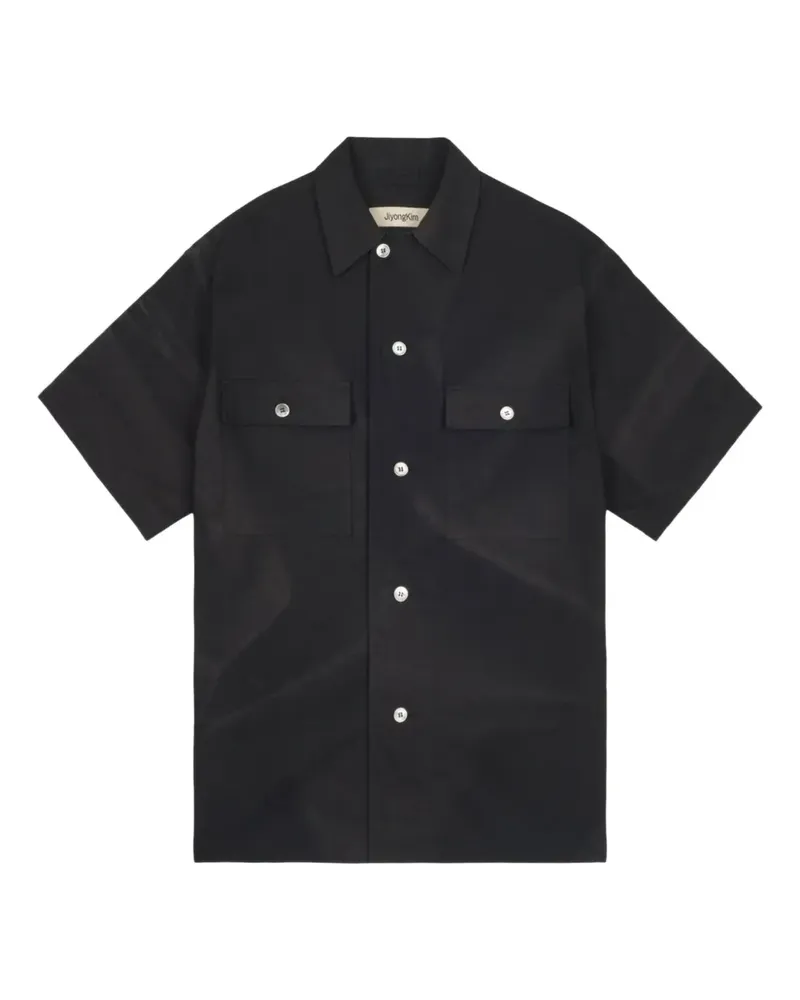 JiyongKim Sun-bleached tailored-collar half-sleeves shirt - Schwarz Schwarz