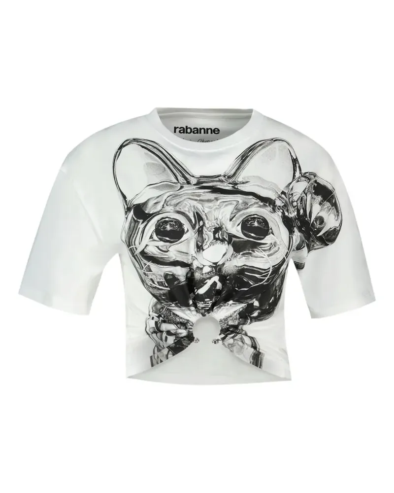 Paco Rabanne graphic-print gathered-detail T-shirt - Weiß Weiß