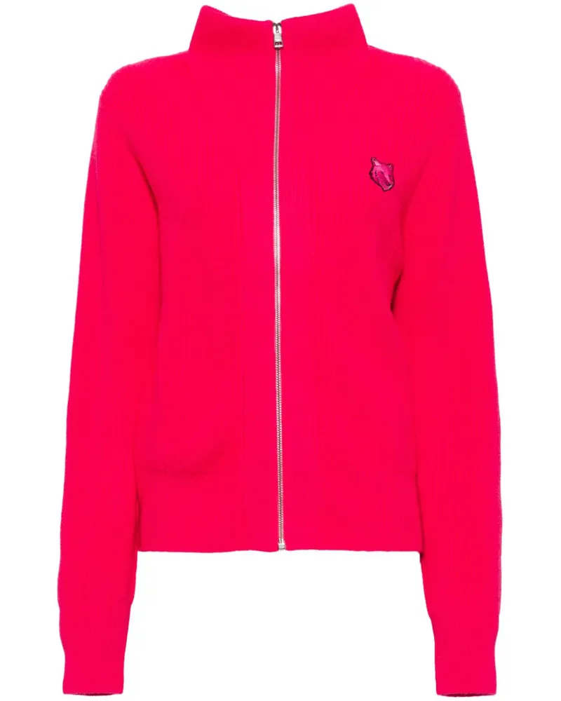 Kitsuné Gerippter Cardigan mit Bold Fox Head-Patch - Rosa Rosa