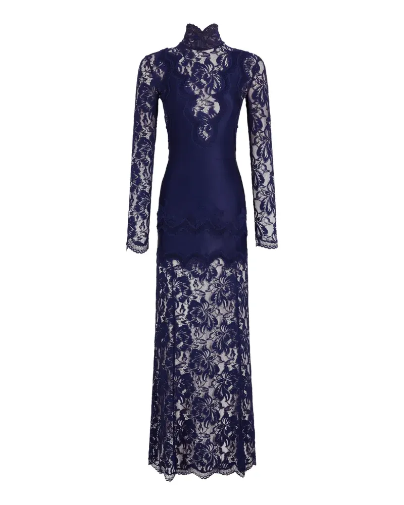 Paco Rabanne long-sleeved lace maxi dress - Blau Blau