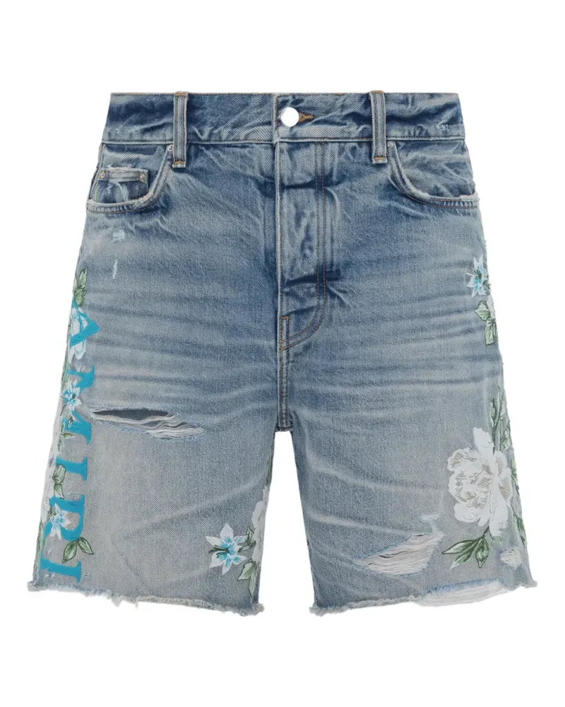 Amiri embroidered floral-logo shorts - Blau Blau