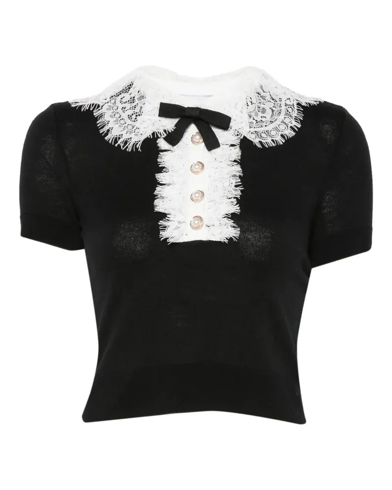 Self-Portrait lace-collar polo top - Schwarz Schwarz