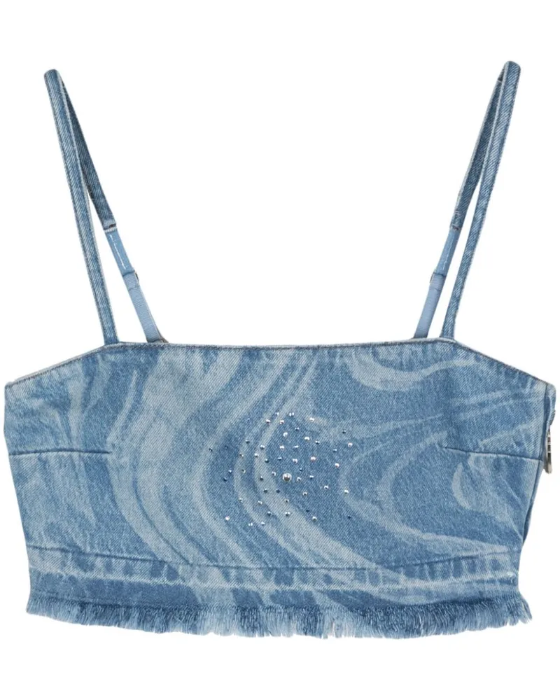 Patrizia Pepe Cropped-Jeanstop mit Kristallverzierung - Blau Blau