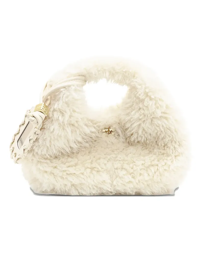 Ganni fur hobo mini tote bag - Nude Nude