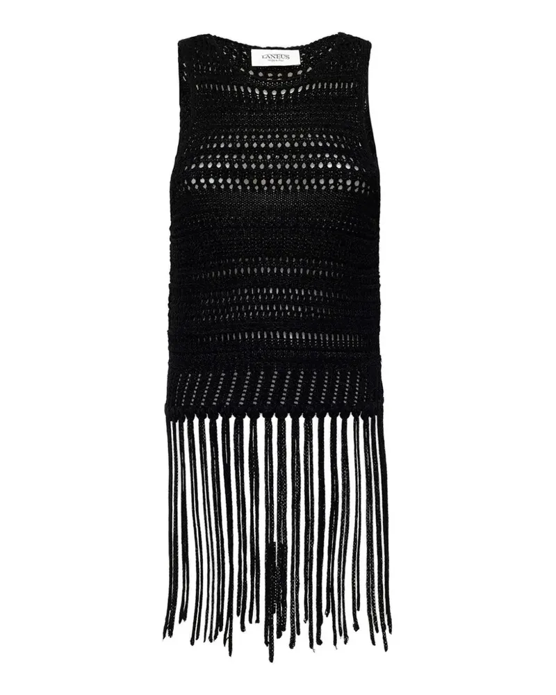 Laneus Gestricktes Top mit Fransen - Schwarz Schwarz
