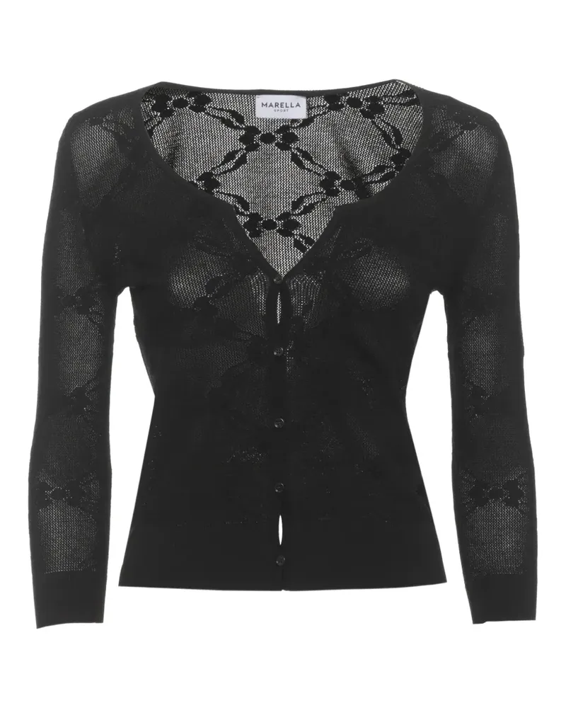MARELLA MLSSABBIA floral-embroidered V-neck cardigan - Schwarz Schwarz