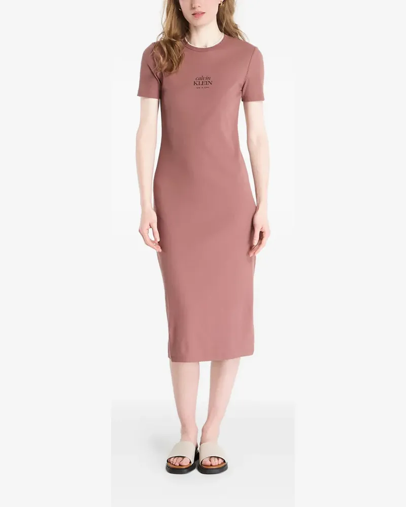 Calvin Klein logo-print ribbed cotton midi dress - Braun Braun