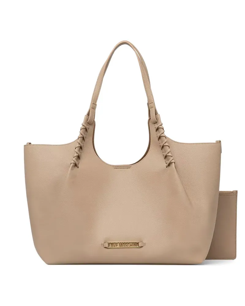 Moschino logo-plaque shopper tote bag - Nude Nude
