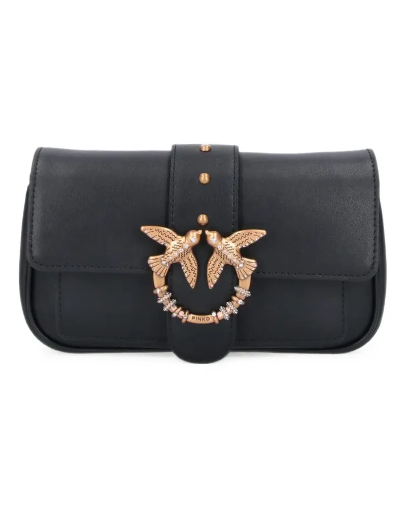 Pinko Kleine Love Pocket Schultertasche aus Leder mit Schmuckschnalle - Schwarz Schwarz