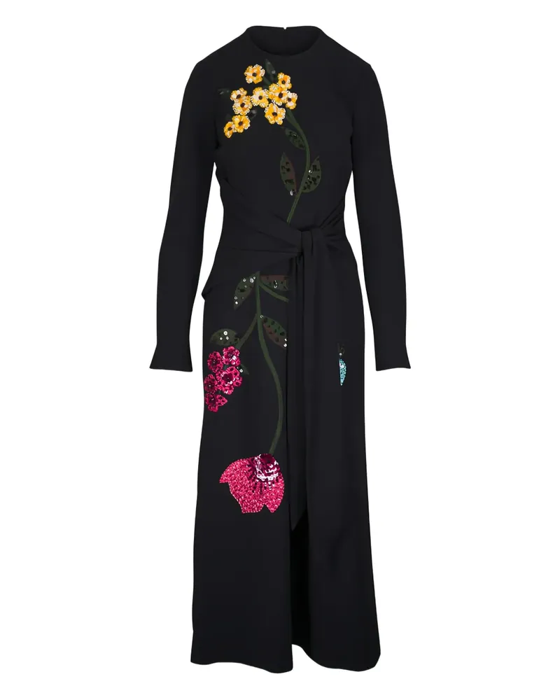 Lela Rose floral-embroidered midi dress - Schwarz Schwarz